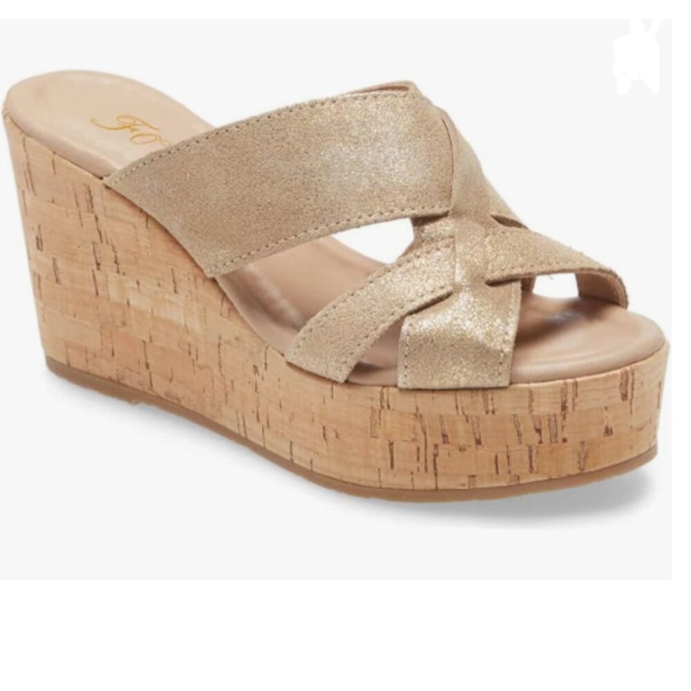 FOWT Gold Cork Sandals Cross Strappy High Platform Open Toe Slippers Slip-On